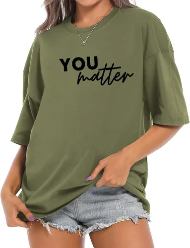 Vista 5 de Bobeutou Camiseta con texto en inglés You Matter to The Person Behind Me, You are Amazing Beautiful and Enough Linda camiseta divertida para mujer