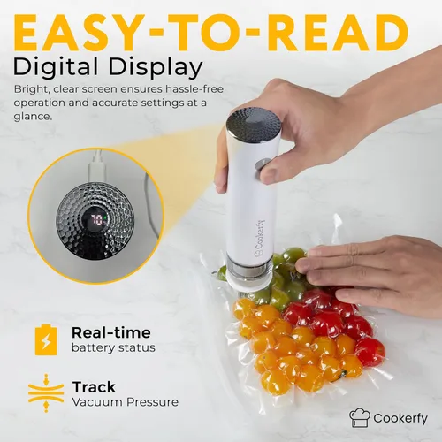 Vista 3 de Máquina selladora al vacío de alimentos con pantalla digital y tanque visible, sellador al vacío compacto de mano de flujo de aire de 8 litros