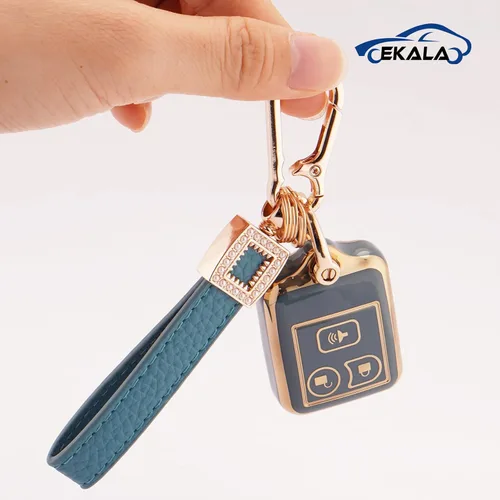 Vista 5 de EKALA Funda para llave Ford con cordón de cuero, funda de llavero de TPU suave para Ford F150 F250 F350 Escape Explorer Expedition Ranger, Lincoln