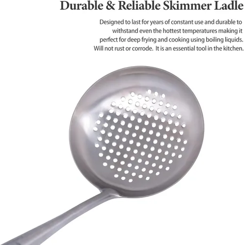 Vista 5 de iBasingo & Boundless Voyage Titanium Skimmer Cucharón Herramienta de cocina ligera con mango de madera Colador de alimentos Colador Herramientas