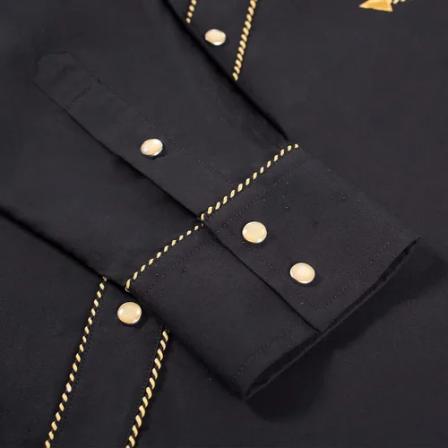 Vista 4 de Camisa vaquera occidental bordada de manga larga casual con botones a presión para hombre