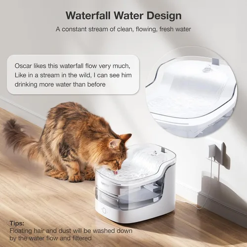 Vista 8 de PETGUGU Fuente de agua para gatos ultra silenciosa/Filtración de 8 capas/Libre de BPA/Dispensador automático de agua para perros Fuente de agua