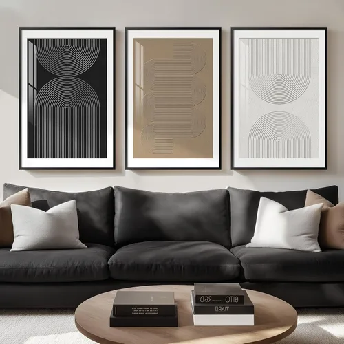 Vista 31 de Arte de pared abstracto moderno enmarcado en blanco y negro, 3 piezas de impresiones en lienzo pinturas obras de arte para paredes, cuadros Negro