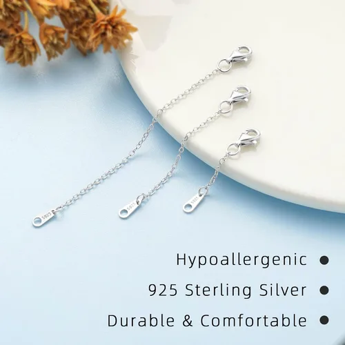 Vista 5 de VANBARIS Extensores de collar de plata esterlina para mujer, extensor de cadena de plata de ley para collares, juego de 3 piezas (1, 2, 3 pulgadas)