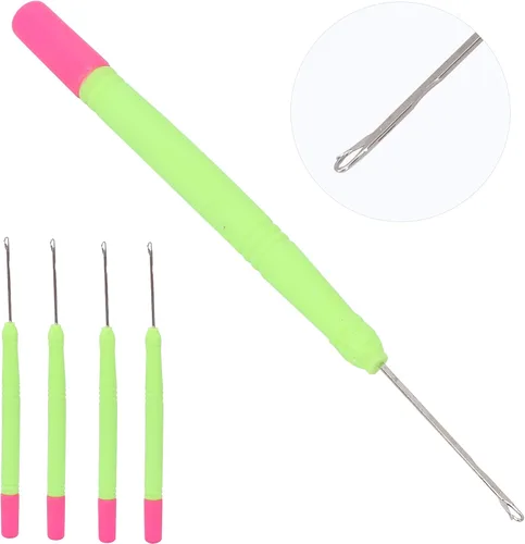 Vista 9 de 5 ganchos de plástico para extensiones de cabello, juego de ganchillo, herramienta de gancho para trenzar el cabello (verde #2)