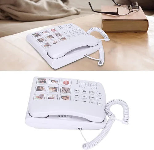 Vista 2 de Teléfono fotográfico para personas mayores, teléfono fijo grande, teléfono con memoria fotográfica con cable SOS, para personas mayores, Alzheimer