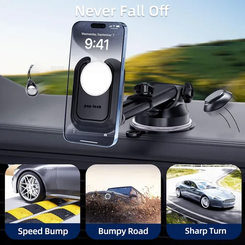 Vista 7 de pop-tech Soporte de teléfono de automóvil para Pop Socket: soporte de teléfono celular con ventosa para ventana de parabrisas de salpicadero
