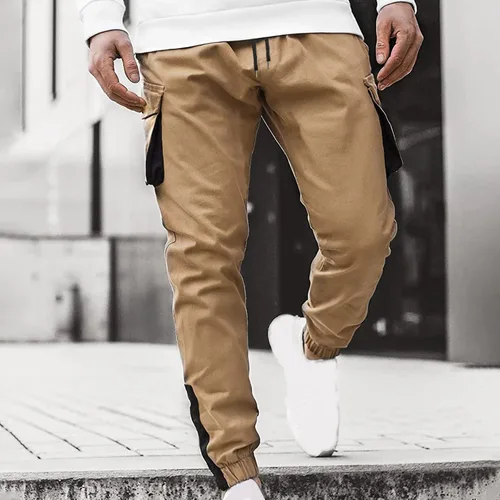 Vista 2 de IEPOFG Pantalones cargo para hombre con bolsillo lateral, ajuste relajado, pantalones de harén ajustados, pantalones tácticos casuales para deportes
