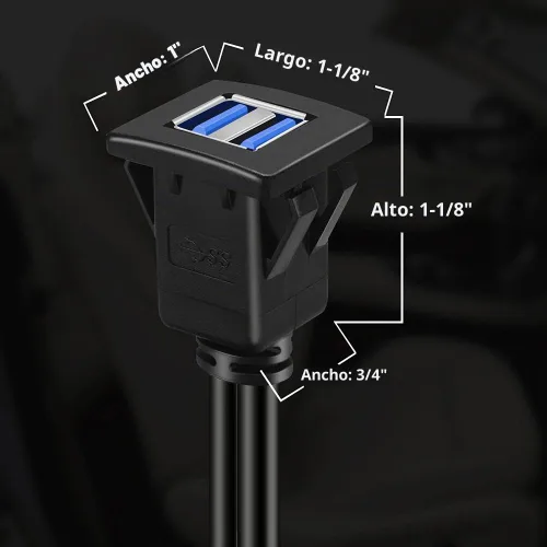 Vista 4 de Cable de extensión cuadrado USB 3.0 de doble puerto con hebilla