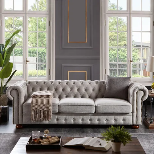 Vista 15 de KEVINSPACE - Sofá de 3 plazas de 84.06" para sala de estar, sofá Chesterfield moderno, mueble de tres asientos, sofá Chesterfield clásico con 84.06