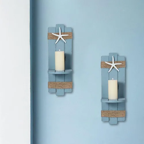 Vista 5 de SOMTO Apliques de Pared con Velas de Estrella de Mar de Playa, Portavelas de Pared con Temática Oceánica, Decoraciones Rústicas Náuticas Costeras