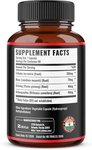 Vista 2 de Zolotus 2 paquetes de Tribulus Terrestris con raíz de maca Ashwagndha, Panax Ginseng - 6 meses de suministro