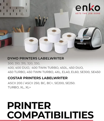 Vista 3 de enKo (6 rollos/6000 etiquetas) Código de barras multiusos compatible con Dymo 30334 (1-1/4 pulgadas x 2-1/4 pulgadas)