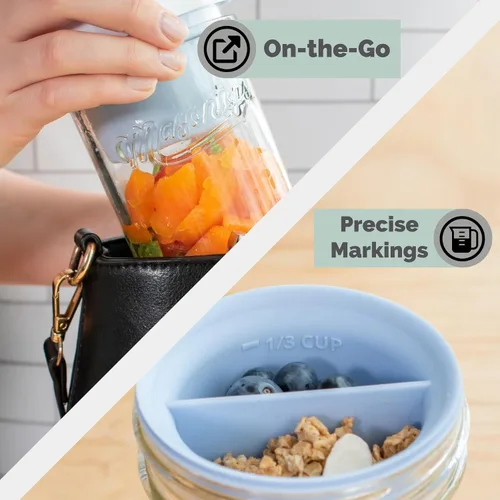 Vista 6 de Masontops Snack Stack - Separadores de tarros Mason para frascos de boca ancha, avena durante la noche y recipientes de preparación de comidas