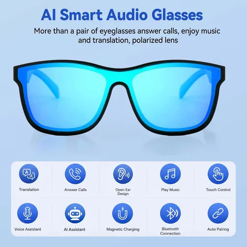 Vista 2 de Lentes inteligentes AI, gafas de sol azules Bluetooth