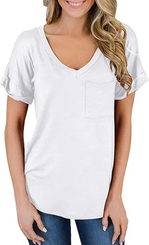 Vista 6 de Aranmei Paquete de 3 camisas básicas de manga corta con cuello en V para mujer