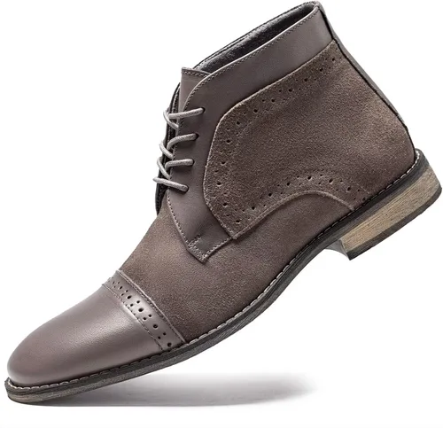 Vista 11 de Arkbird Botas Chukka para hombre, botines de cuero granulado con cordones de moda y comodidad casual Oxfords Marrón oscuro