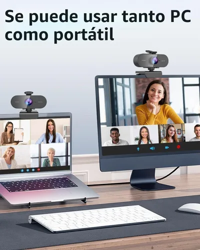 Vista 2 de Cámara web 2K para PC con micrófono, cubierta deslizante de privacidad, cámara web de transmisión para laptop Mac, cámara externa USB para Negro
