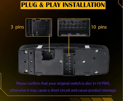 Vista 3 de Interruptor maestro de ventana eléctrica para Ram 1500, Ram 2500, Ram 3500 de 2009 2010 2011 2012. 3 PINS + 10 PINS, OE# 4602863AD, 4602863AC
