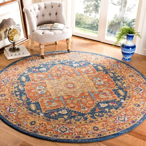 Vista 30 de SAFAVIEH Evoke Collection EVK275C Medallón oriental envejecido, no desprende pelusa, 2'2" x 4', color azul/naranja, alfombra de acento para sala