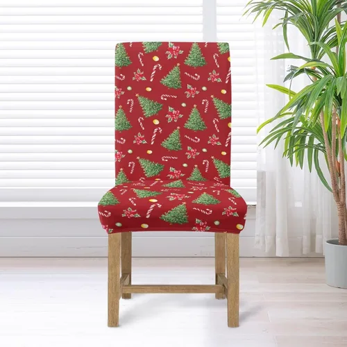 Vista 5 de HUGS IDEA Juego de 2 fundas para sillas de comedor con diseño de árbol de Navidad, jacquard, fundas protectoras para sillas Parsons de bastón