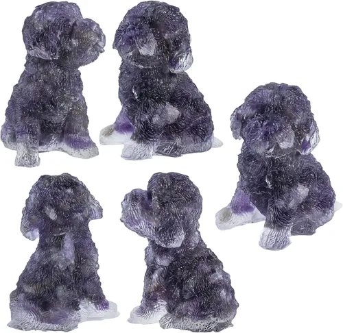 Vista 4 de SUNYIK Paquete de 2 estatuas de cristal de resina para perro, estatua de animales de piedra curativa, decoración de hogar y oficina para mediación