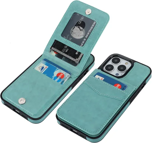 Vista 10 de KIHUWEY Funda tipo cartera para iPhone 13 Pro con soporte para tarjetas Negro