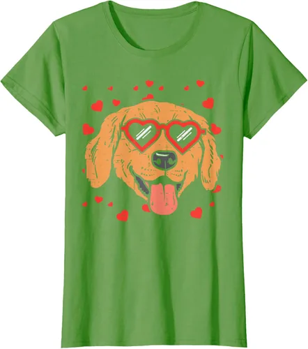 Vista 59 de Golden Retriever cara corazón gafas día de San Valentín perro regalo camiseta Negro