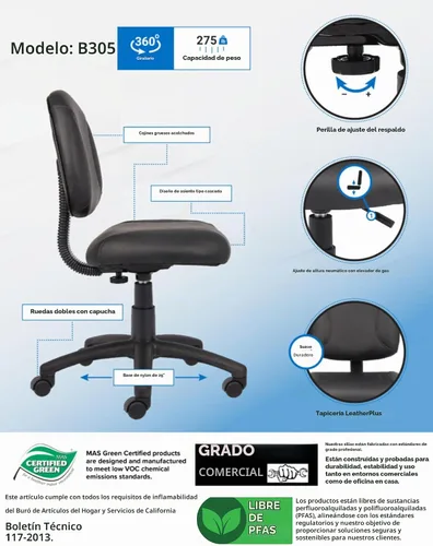 Vista 3 de Boss Office Products Silla de trabajo de postura, sin brazos, color negro