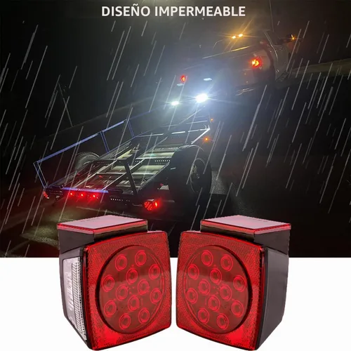 Vista 5 de Luces de remolque, 2 piezas de luces traseras combinadas cuadradas rojas LED, luces de freno, parada, giro, licencia para remolque utilitario