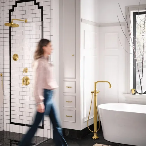 Vista 7 de Moen 3887EPBG - Ducha de mano moderna de rendimiento ecológico con barra deslizante de 30 pulgadas y manguera de metal de 69 pulgadas, color dorado