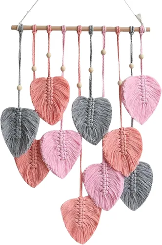Vista 15 de LB Colgante de pared de macramé rosa, decoración de pared de macramé bohemio, borla rosa y beige, bohemio, tejido a mano, macramé, decoración