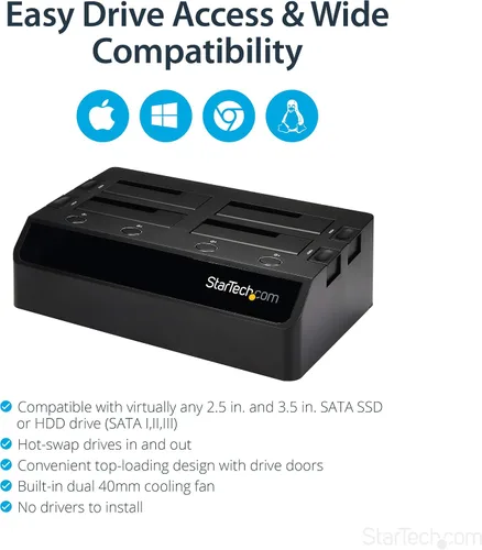 Vista 3 de StarTech Estación de acoplamiento de disco duro USB 3.0 a SATA de 4 bahías, base para disco duro USB, estación de acoplamiento externa SATA III