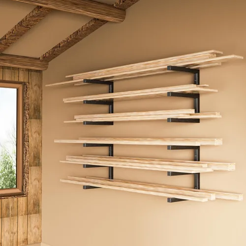 Vista 7 de YYR Organizador de madera y estante de almacenamiento de madera, estante de metal resistente con 6 niveles que soporta hasta 1200 libras, uso