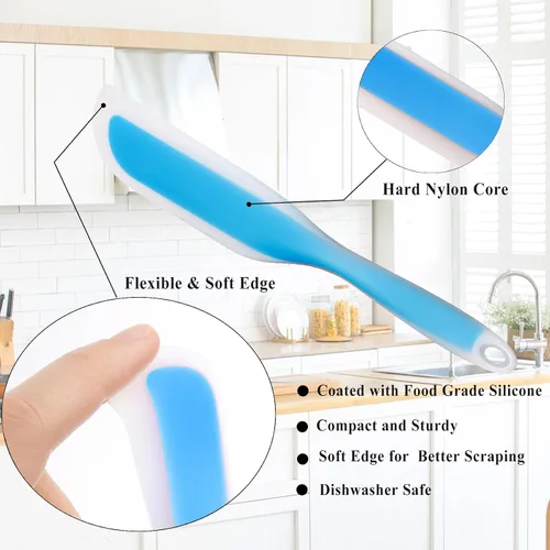 Vista 3 de Espátula de cocina flexible con forma de cuchillo de silicona antiadherente, utensilios de cocina con núcleo de nailon (azul)