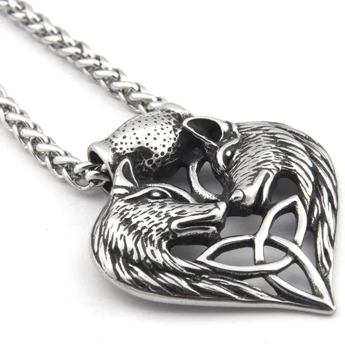 Vista 2 de Gungneer Colgante de lobo Fenrir vikingo, regalo para hombres y mujeres, cadena de acero inoxidable, amuleto de plata potente talismán