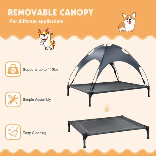 Vista 2 de Camas elevadas para perros, cama elevada para mascotas para interiores y exteriores, cuna portátil para cachorros con malla transpirable, toldo