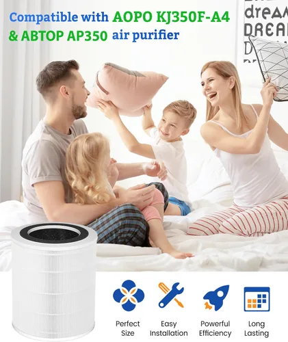 Vista 2 de KJ350 Filtro de repuesto HEPA verdadero compatible con AOPO KJ-350 y ABTOP AP350 purificadores de aire, filtro HEPA 3 en 1 grado H13 con filtro