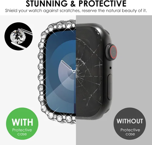 Vista 4 de NewWays Funda impermeable 2 en 1 de 1.575 pulgadas para protector de pantalla de Apple Watch SE Series 6, 5, 4, encaje completo con diamantes