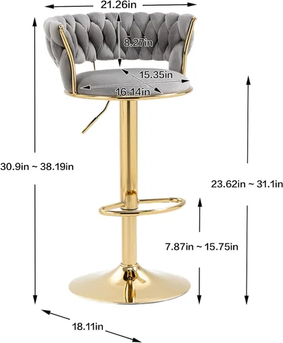 Vista 3 de Taburetes de bar modernos de terciopelo, juego de 3 taburetes de bar giratorios de 360°, altura de mostrador, taburetes de cocina para isla sillas