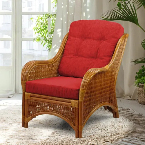 Vista 17 de Jam Lounge Living Accent - Sillón de mimbre de ratán natural, diseño hecho a mano con cojín marrón claro, colonial