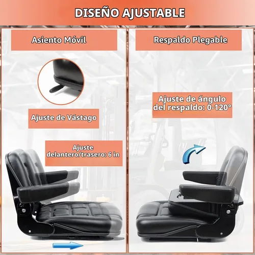 Vista 2 de Asiento universal de la carretilla elevadora, asiento del tractor con microinterruptor,Apoyabrazos para tractor,Excavadora Skid Loader