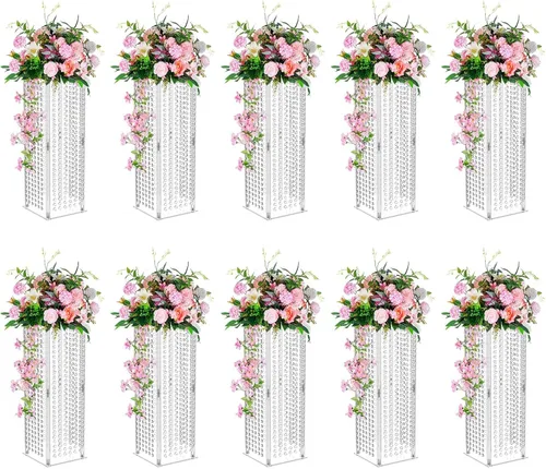 Vista 12 de NUPTIO Soporte para florero de trompeta, 24 pulgadas de alto, dorado, juego de 2 Elegante decoración geométrica de mesa de centro de mesa