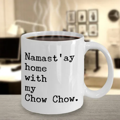 Vista 4 de Perro Chow Chow Regalos – NAMAST 'ay casa con mi Chow Chow taza de café, 11onza, Blanco