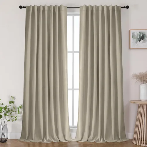 Vista 13 de Joydeco Cortinas opacas de lino para dormitorio, con ojales de 90 pulgadas de largo, cortinas resistentes para sala de estar, cortinas con Verde