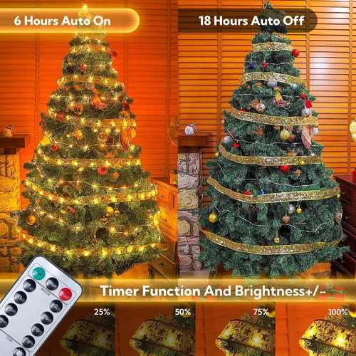 Vista 5 de Hopolon Guirnalda de luces de cobre con cinta de Navidad blanca cálida de 33 pies, 100 luces LED, 8 modos con batería y USB y funciona a distancia