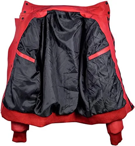 Vista 5 de La-Mejor Johnny Lawrence Cobra-Kai - Chaqueta bomber de cuero rojo para hombre, icónica chaqueta de karate para niños de los años 80