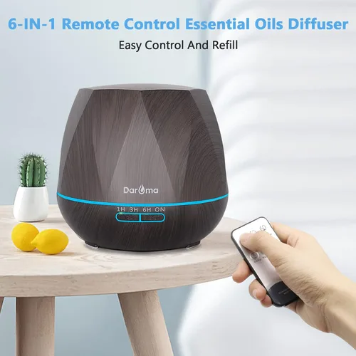 Vista 2 de DAROMA - Difusor de aceite esencial de 18.6 fl oz, control remoto mejorado 6 en 1, humidificador ultrasónico de niebla fría, 7 luces de estado