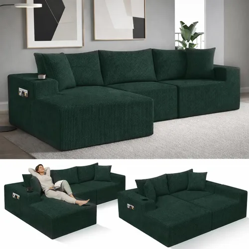 Vista 10 de EconoHome Sofá seccional Boneless Cloud, asiento profundo de felpa en forma de L para relajarse y entretener, construcción duradera y fácil montaje