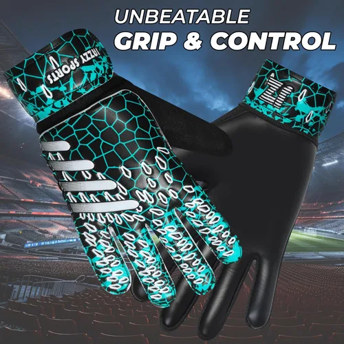 Vista 5 de Guantes de portero de fútbol para niños, jóvenes y adultos, guantes de portero de fútbol funky con doble protección para la muñeca de 0.157 in